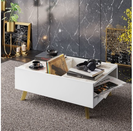 Mesa baja ELOISE, biIaminado mármol blanco, 89,5 cms.