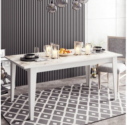 Mesa de comedor SIENA, biIaminado mármol blanco, 180 x 90 cms.