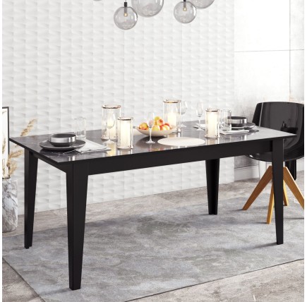 Mesa de comedor SIENA, biIaminado mármol negro, 180 x 90 cms.