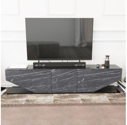 Mueble de TV VIOLET, biIaminado mármol negro, 180 cms.