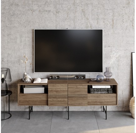 Mueble de TV SIMON, biIaminado nogal, 180 cms.