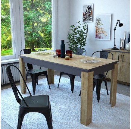 Mesa de comedor PHILIPPA, biIaminado roble con gris oscuro, 160 x 80 cms.