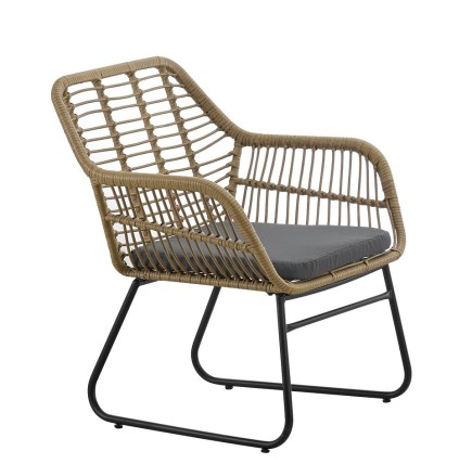 Sillón KROYA, metal, ratán beige, cojín negro