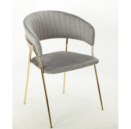 Sillón KEFRÉN NEW, metal, cromado dorado, tapizado velvet gris