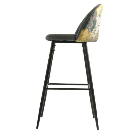 Taburete PALM GREY, metal, tapizado velvet gris con trasera palm