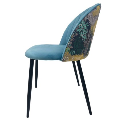 Silla PALM SKY BLUE, metal, tapizado velvet azul con trasera palm