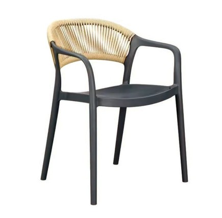 Sillón IBIZA, apilable, tratamiento anti UV, polipropileno gris oscuro, cuerda natural