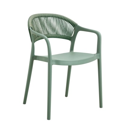 Sillón IBIZA, apilable, tratamiento anti UV, polipropileno y cuerda verde claro