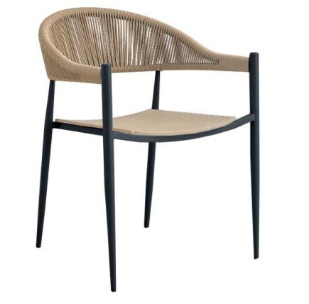 Sillón TIMOR, metal, polipropileno y cuerda de color natural