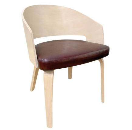 Sillón SINTRA, contrachapado de madera de hevea, natural, similpiel marrón