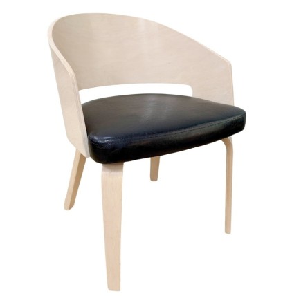 Sillón SINTRA, contrachapado de madera de hevea, natural, similpiel negra