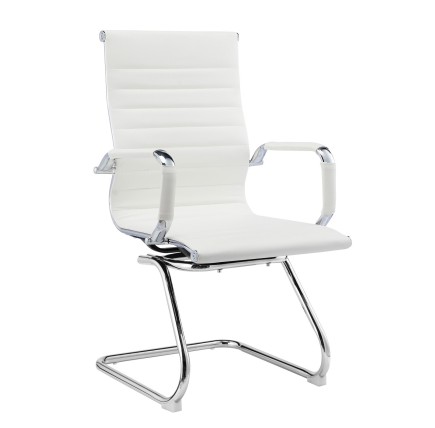 Sillón de oficina OLIVER, fijo de patín, cromado, similpiel blanca