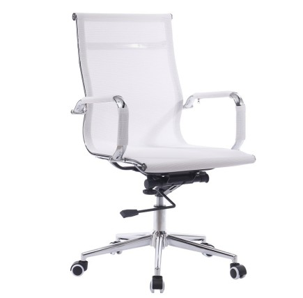 Sillón de oficina IGOR, giratorio, gas, basculante profundo, malla blanca