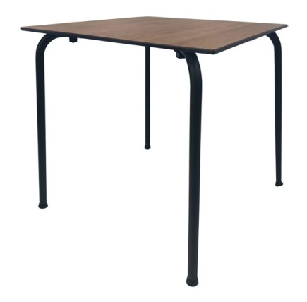 Mesa FERAY, apilable, epoxi color negro, tablero fenólico castaño 69 x 69 cms.