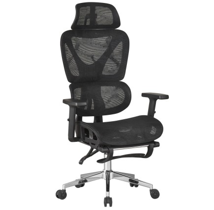 Sillón de oficina LORRIS, alto, ergonómico, malla y asiento negro