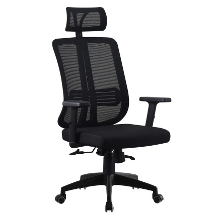 Sillón de oficina VITRÉ, alto, negro, malla y asiento negro