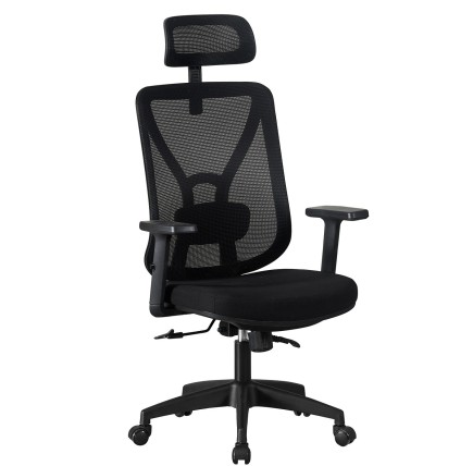 Sillón de oficina CLISSON, alto, negro, malla y asiento negro