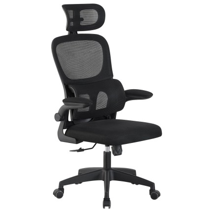 Sillón de oficina BERNAY, alto, negro, malla y asiento negro