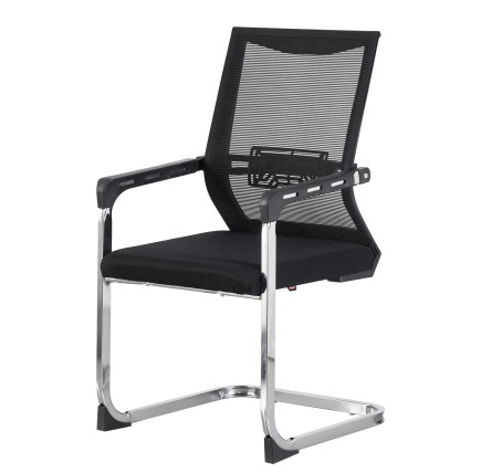 Sillón de oficina FLERS, fijo de patín, cromado, malla negra