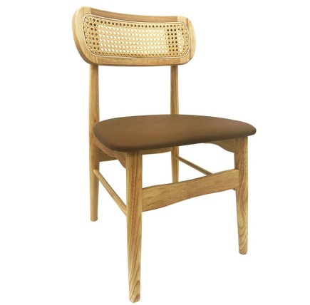 Silla CÁUCASO, madera, rejilla, similpiel marrón