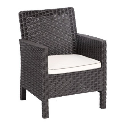 Sillón ADRIATICO, polipropileno marrón chocolate, cojín beige