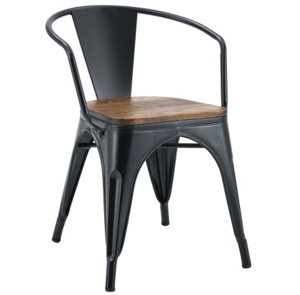 Sillón TOL EK WOOD, acero, negra, asiento madera