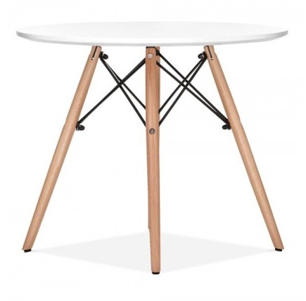 Mesa STAR, base madera, tapa blanca, 100 cms de diámetro