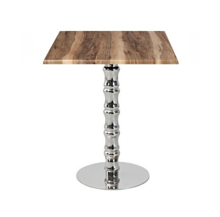 Mesa KARNAK, acero inox., tapa de 70x70 cms. Color a elegir, Tableros de 70x70 cms: WER-WOODART, INDIAN SHESMAN 4525